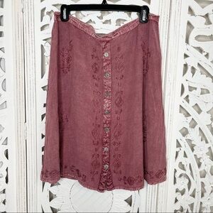 Soft Surroundings Mauve Embroidered A-line Skirt